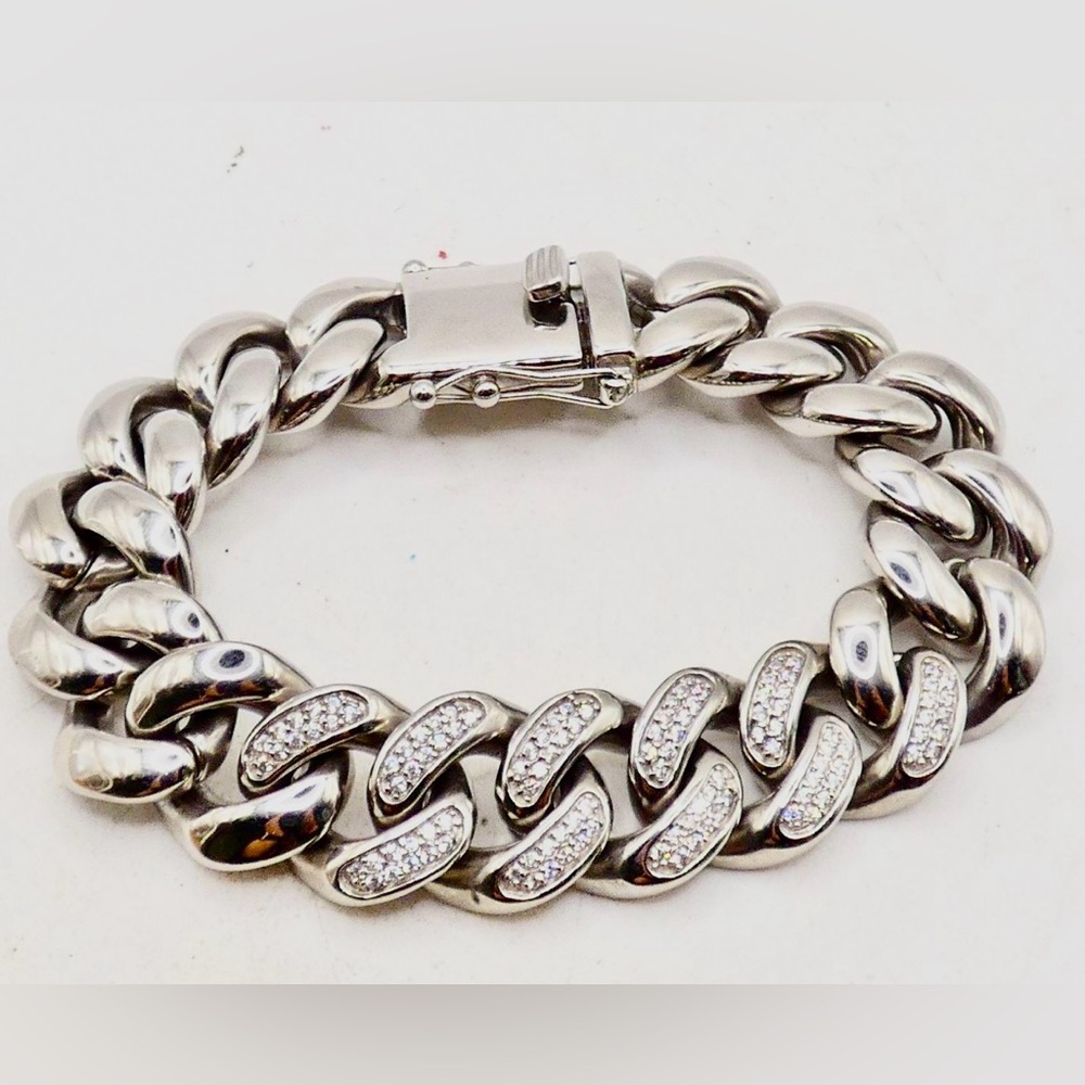 Shaquille O'Neal Men's Cuban Link Chain Stainless Steel Bracelet 8.75” Lot 521